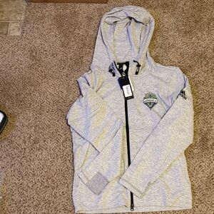 NWT Seattle Sounders FC Adidas Light Gray Hooded Sweatshirt